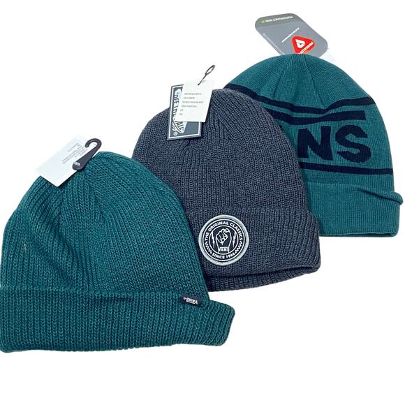 Vans Off The Wall Beanie Cuff Knit Green Gray Cap Hat Cotton Unisex Lot of 3 - Picture 1 of 7